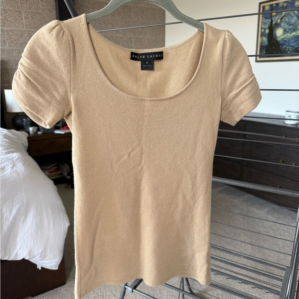 Ralph Lauren Tan Fitted Cashmere Top